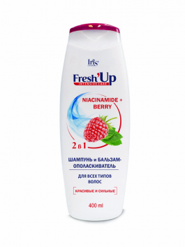 IRIS FreshUp 2 в 1 Шампунь и б/оп Ниацинамид+Малина д/всех тип.волос 400мл