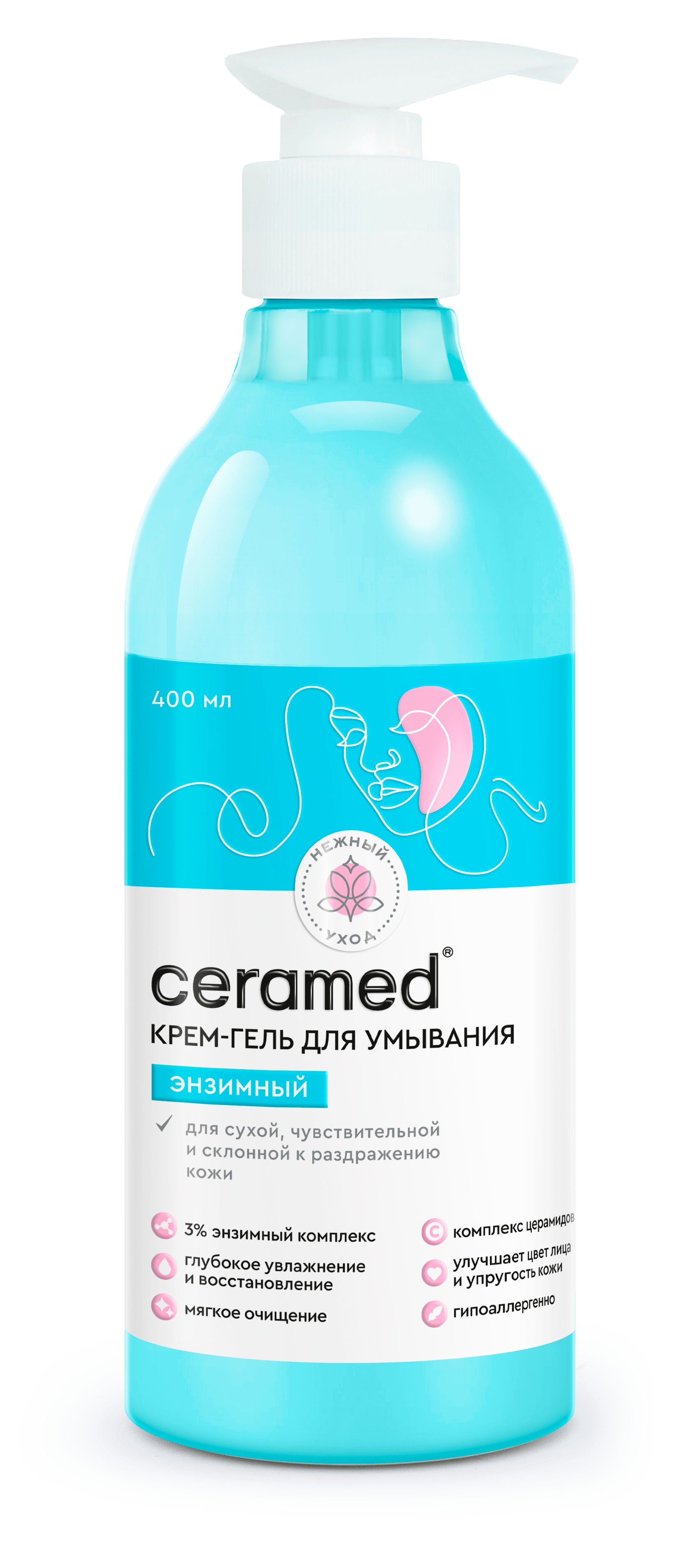 Церамед Крем-гель для умывания энзимный, 400 мл, К/6