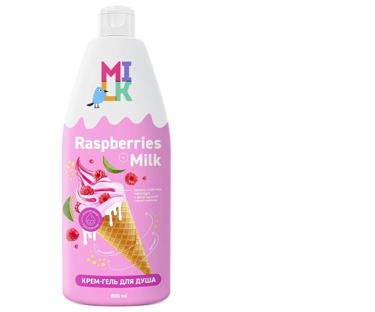 МИЛК ХН Крем-гель д/душа Молоко и малина 800мл
