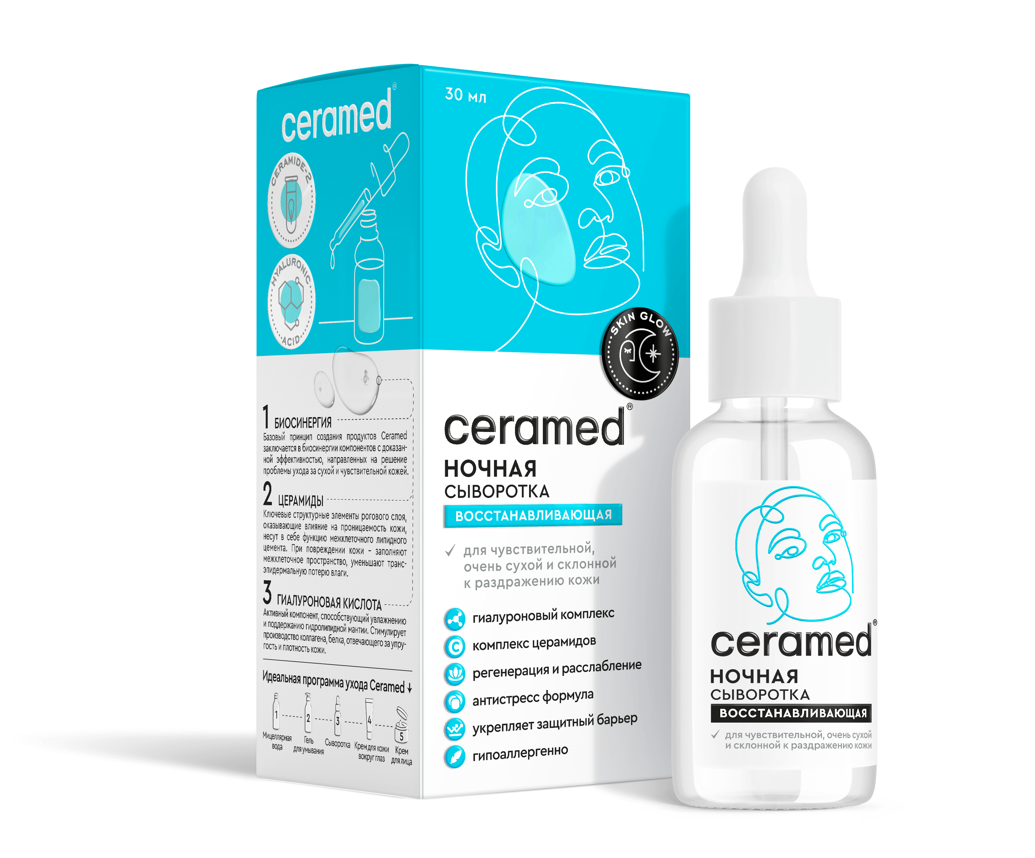 Церамед Сыворотка восстанавливающая ночная Skin glow, 30 мл, К/6 