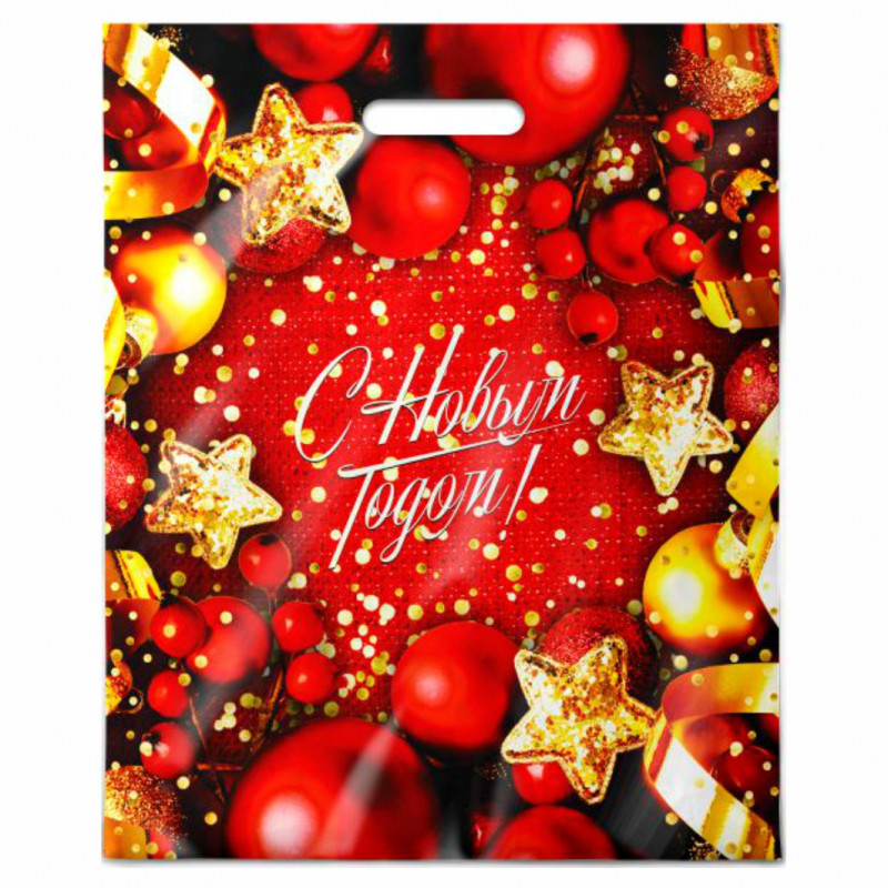 Пакет с вырубной неусил.ручкой (38*47+6) E2059 НГ Конфетти ламинация (в уп.50шт)