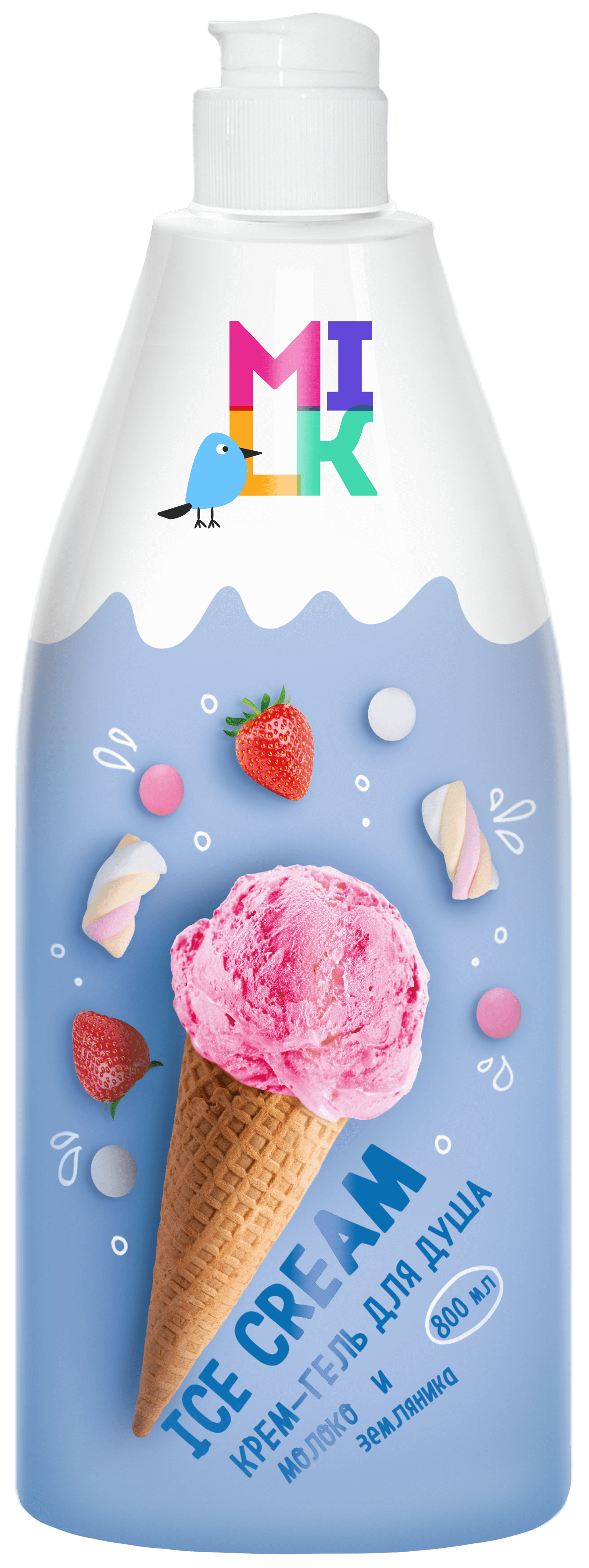 МИЛК ХН Крем-гель д/душа Молоко и земляника 800мл