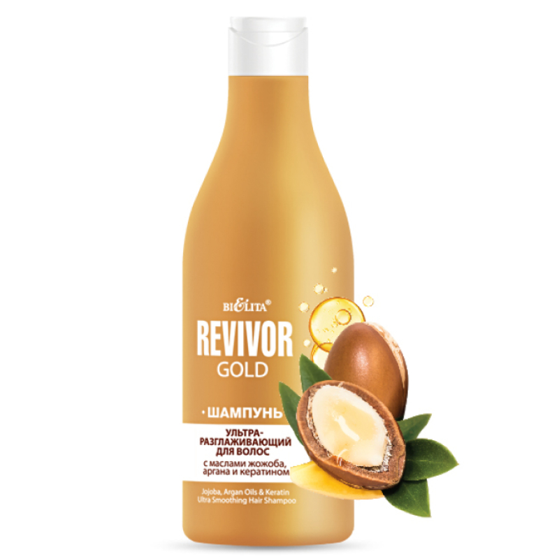 БЕЛИТА Revivor Gold Шампунь ультраразглаж. д/в с масл.жожоба,аргана и кератином 500мл/12